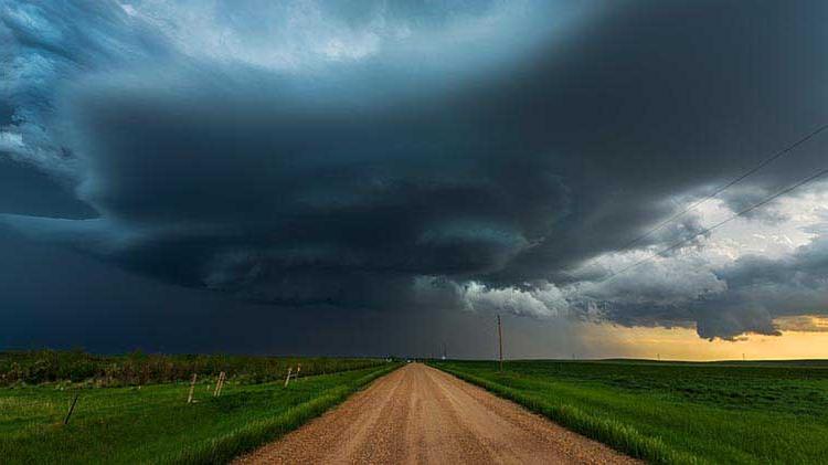 Dark storm clouds that have the potential to spawn a tornado.